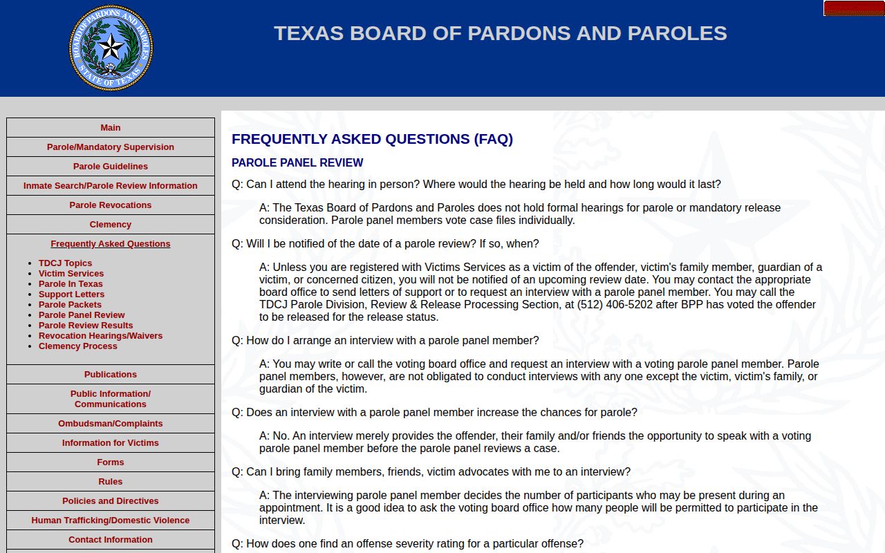 Dimmit County parole review panel FAQ