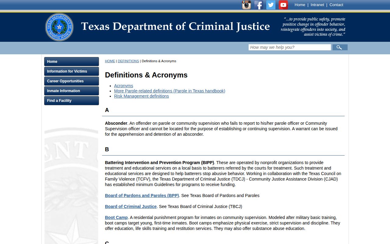 TDCJ definitions for Dimmit County released inmate date fields
